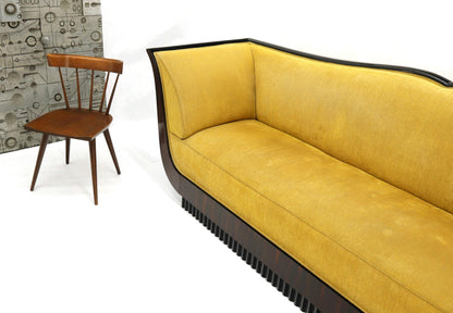 Large French Art Deco Rosewood Sofa in Gold Upholstery Scalloped Edge