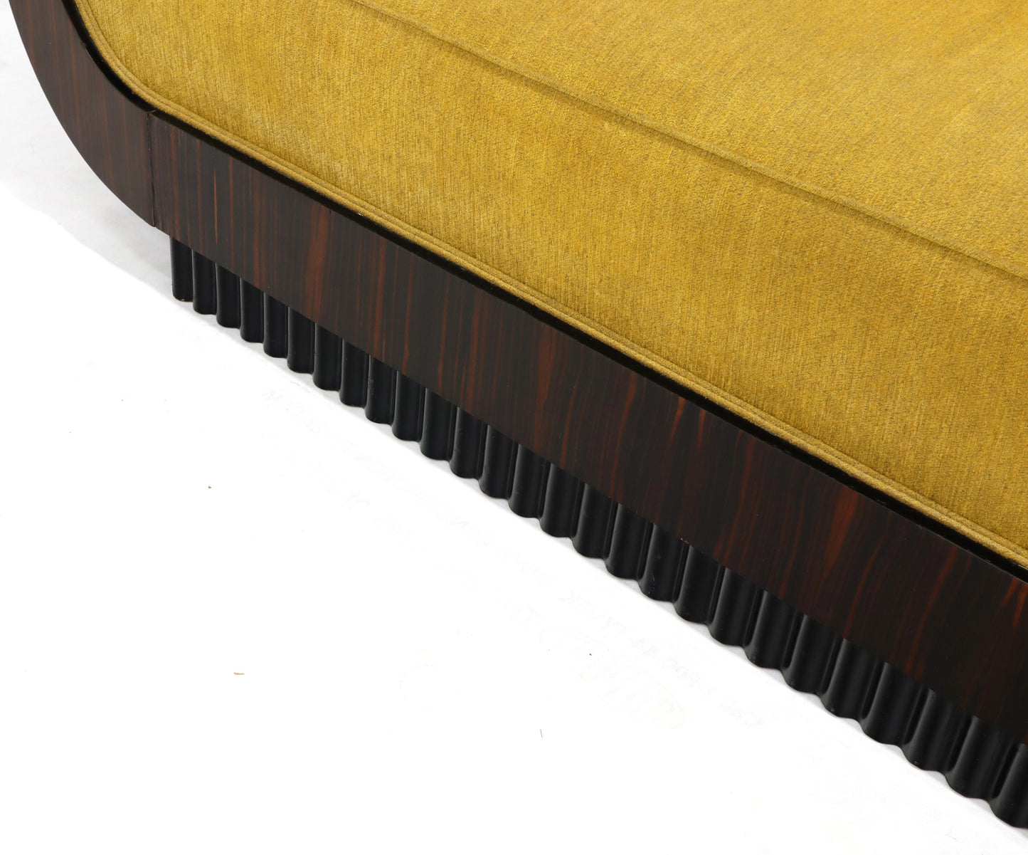 Large French Art Deco Rosewood Sofa in Gold Upholstery Scalloped Edge