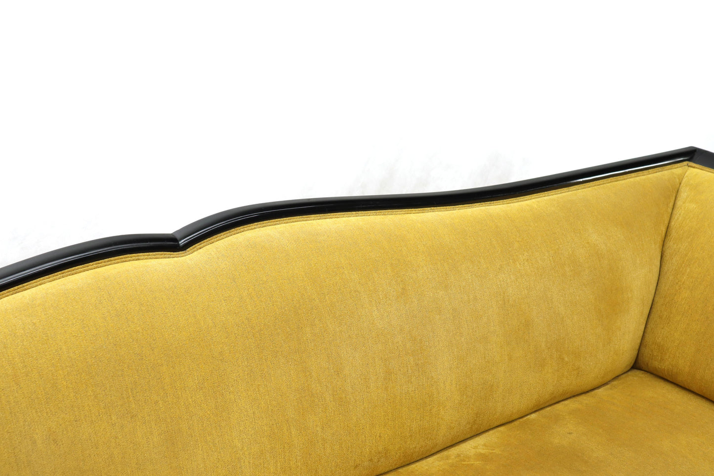 Large French Art Deco Rosewood Sofa in Gold Upholstery Scalloped Edge