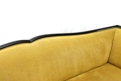 Large French Art Deco Rosewood Sofa in Gold Upholstery Scalloped Edge