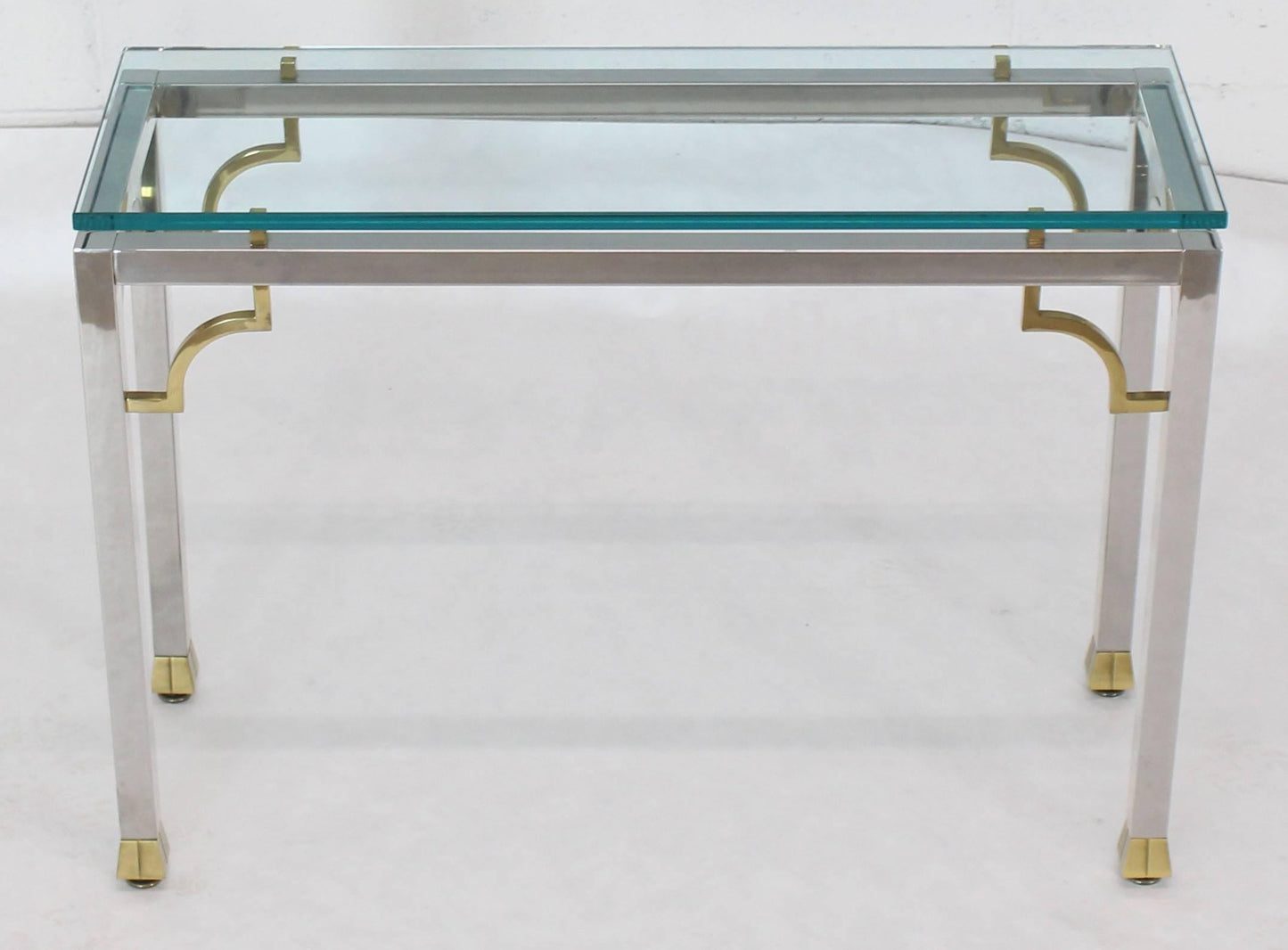 Chrome Brass Thick Glass Top Console Sofa Table