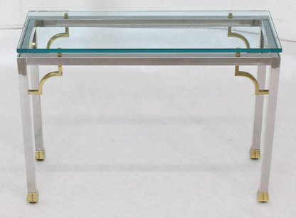 Chrome Brass Thick Glass Top Console Sofa Table