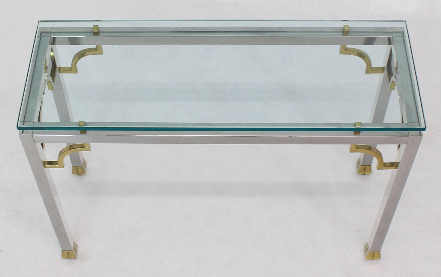 Chrome Brass Thick Glass Top Console Sofa Table