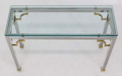 Chrome Brass Thick Glass Top Console Sofa Table