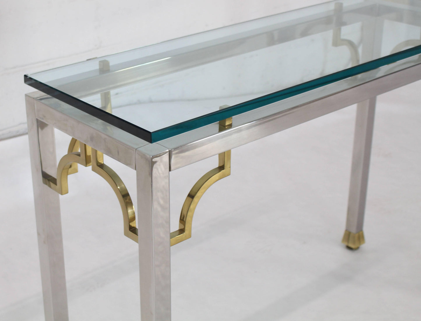 Chrome Brass Thick Glass Top Console Sofa Table