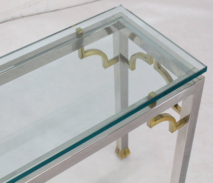 Chrome Brass Thick Glass Top Console Sofa Table