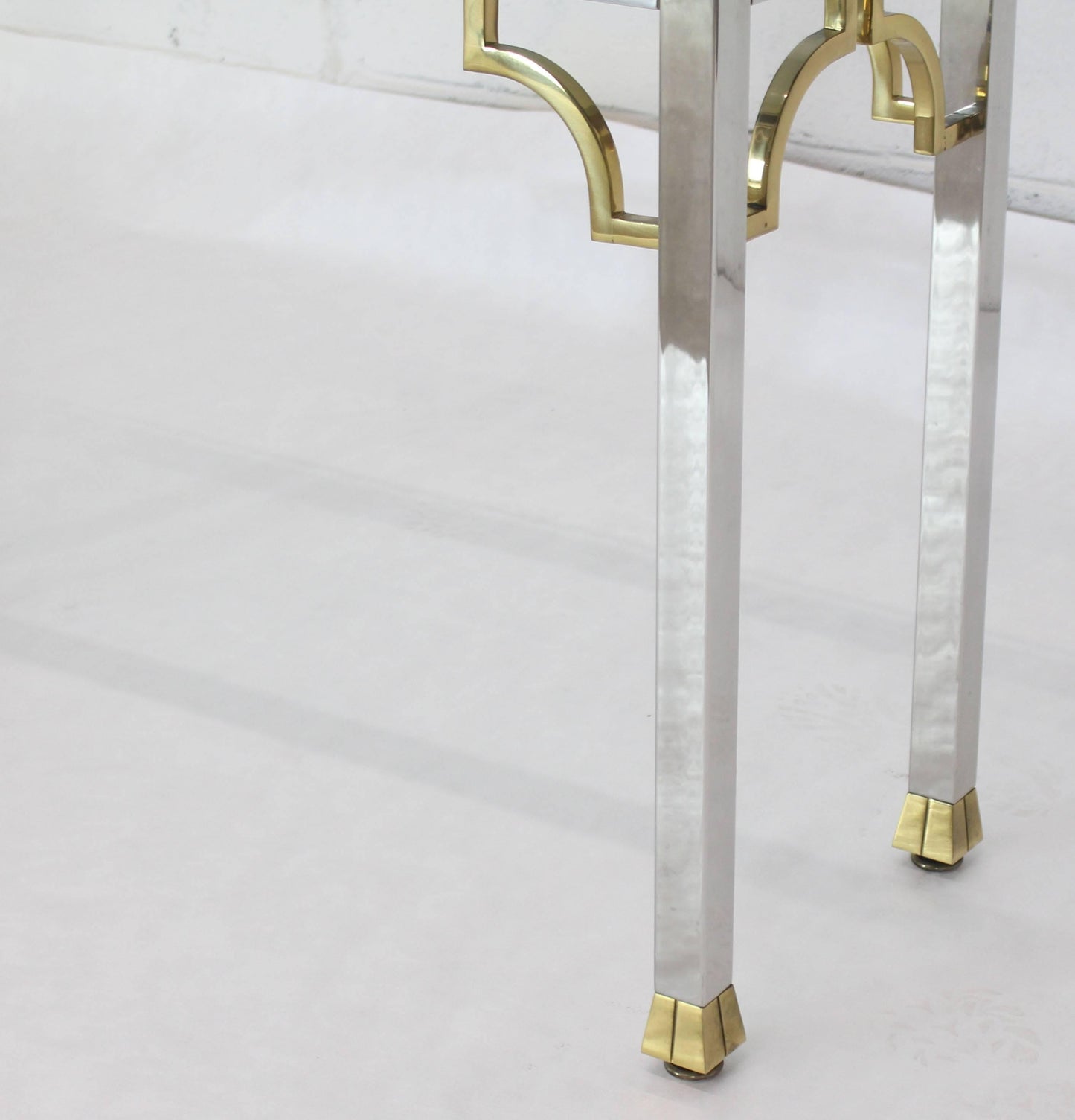 Chrome Brass Thick Glass Top Console Sofa Table