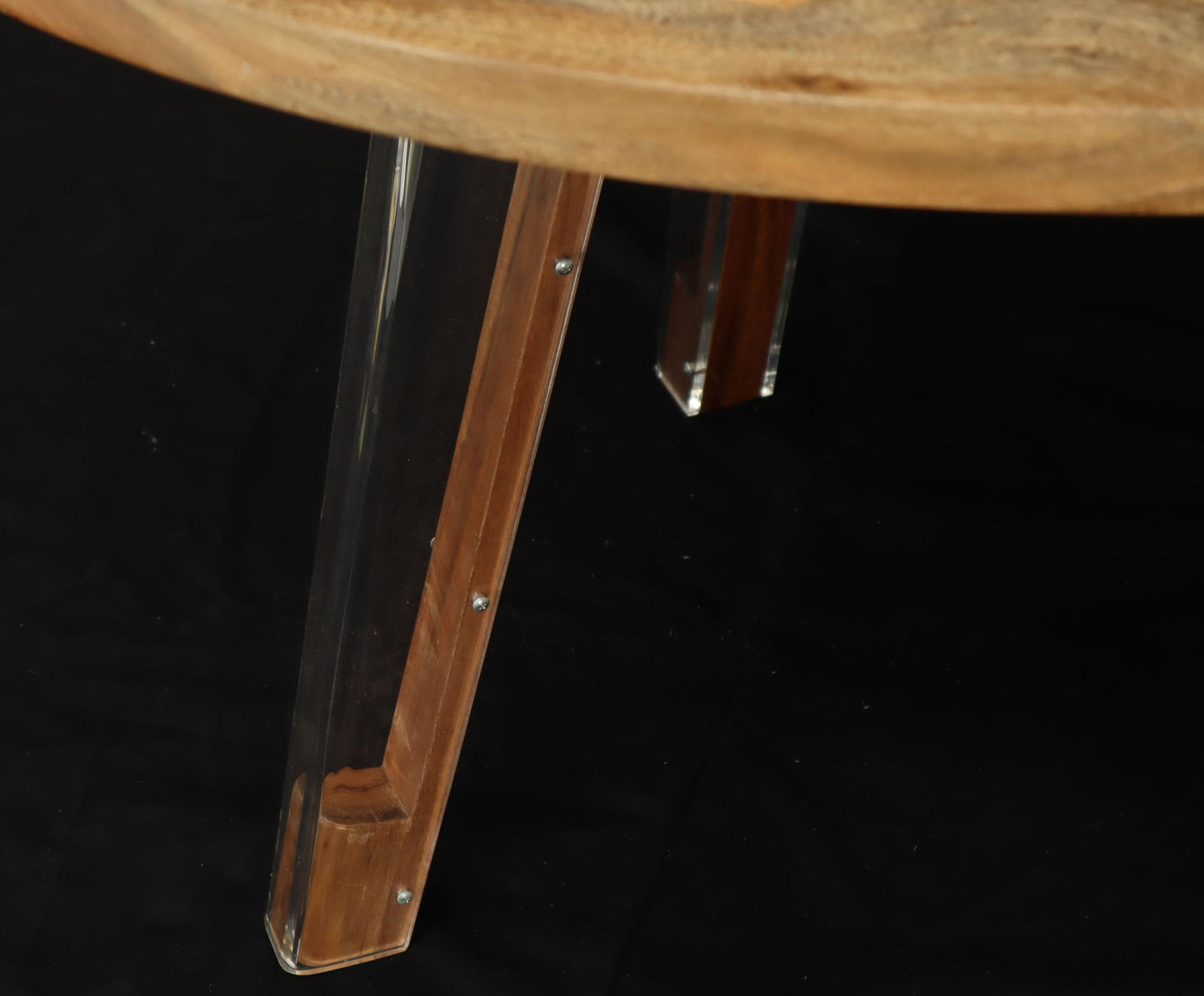 Round Solid Thick Oiled Teak Top Lucite Legs Dining Table