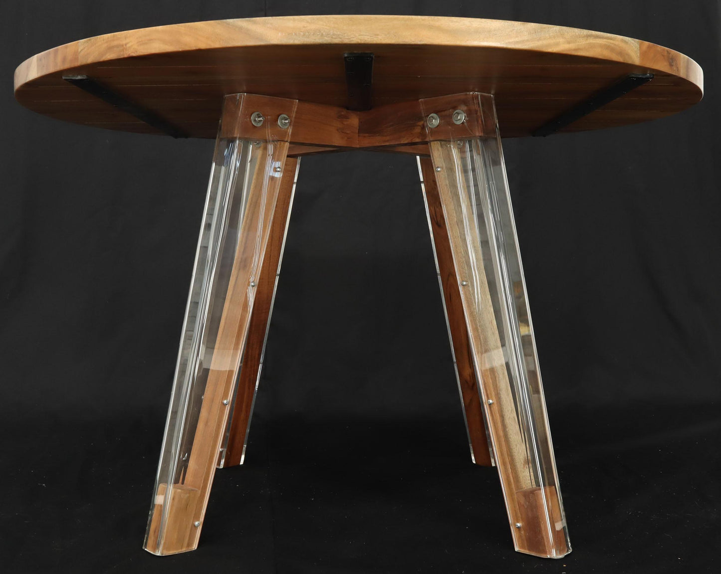 Round Solid Thick Oiled Teak Top Lucite Legs Dining Table