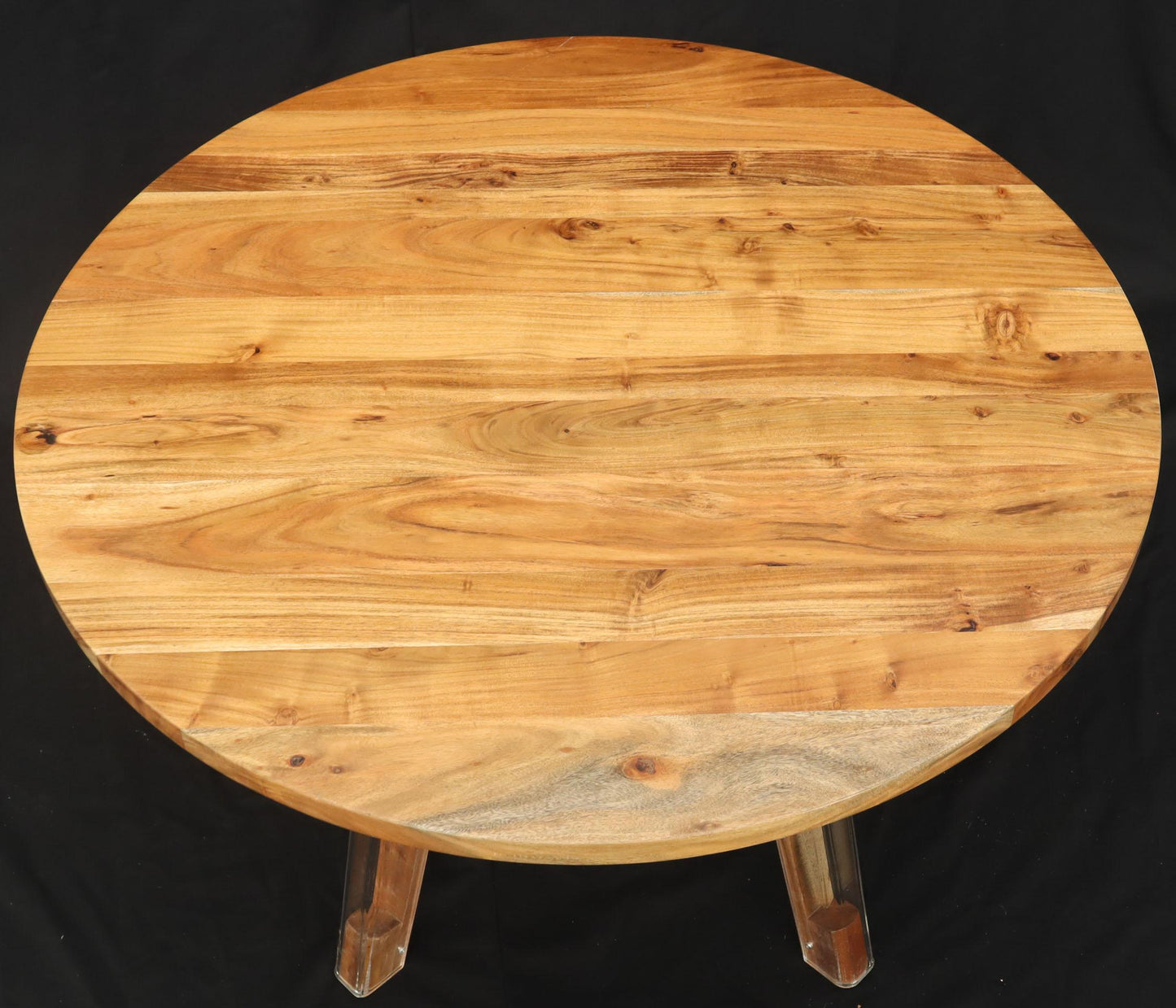 Round Solid Thick Oiled Teak Top Lucite Legs Dining Table