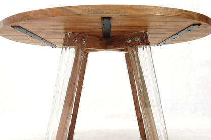 Round Solid Thick Oiled Teak Top Lucite Legs Dining Table