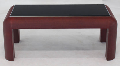 Cloth Wrapped Burgundy Finish Black Glass Chrome Bezel Rectangle Coffee Table