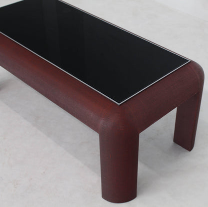 Cloth Wrapped Burgundy Finish Black Glass Chrome Bezel Rectangle Coffee Table