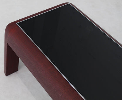 Cloth Wrapped Burgundy Finish Black Glass Chrome Bezel Rectangle Coffee Table