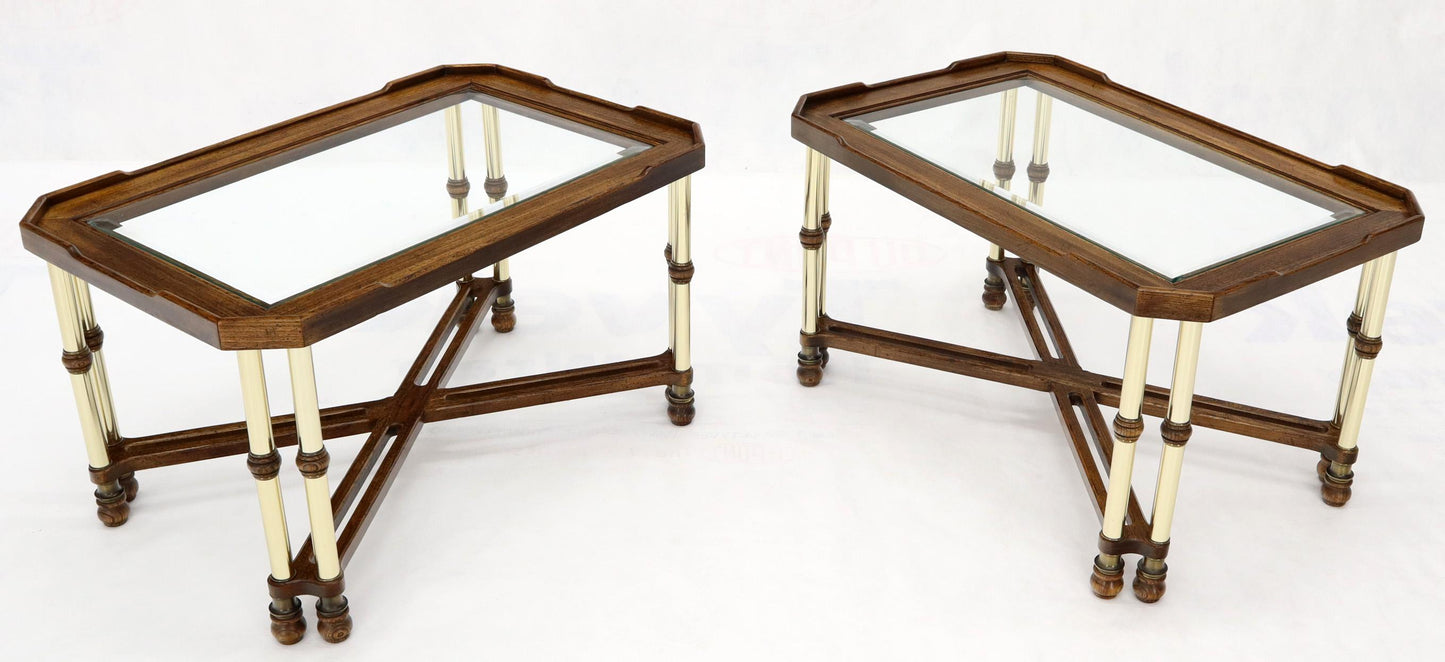 Pair of Mid-Century Modern X-Bases Glass Tops End Side Tables