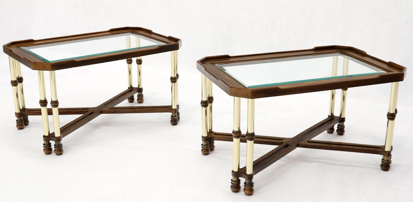 Pair of Mid-Century Modern X-Bases Glass Tops End Side Tables