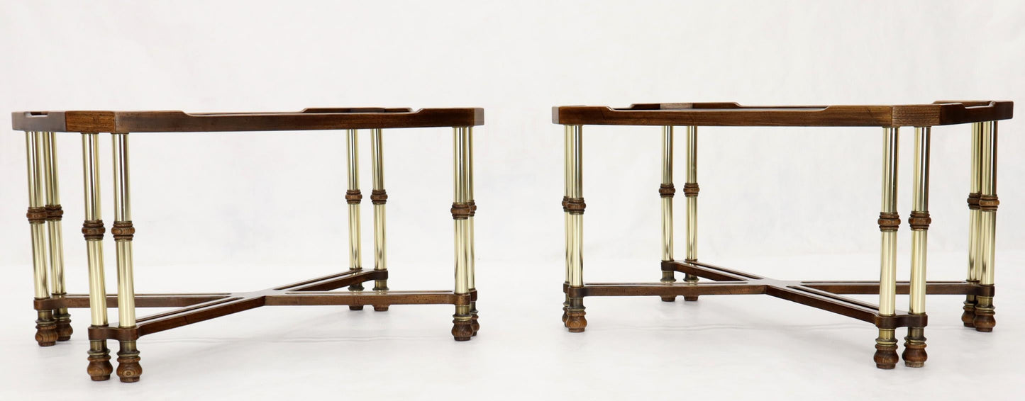 Pair of Mid-Century Modern X-Bases Glass Tops End Side Tables