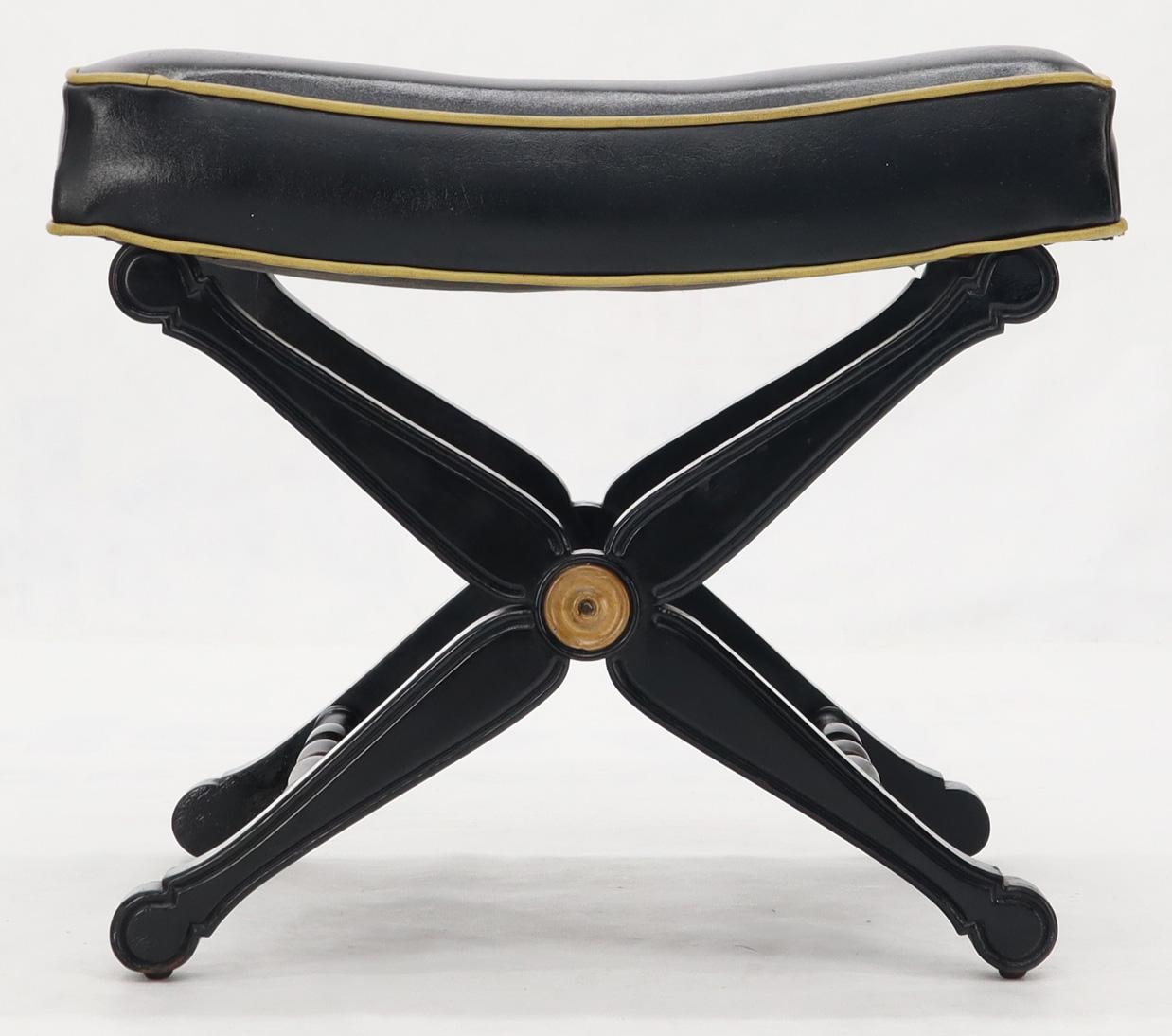 X Base Black Lacquer Tufted Two-Tone Upholstery Neoclassical Bench Footstool