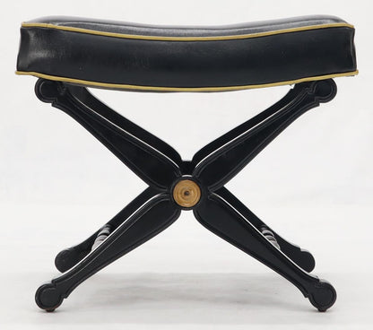 X Base Black Lacquer Tufted Two-Tone Upholstery Neoclassical Bench Footstool