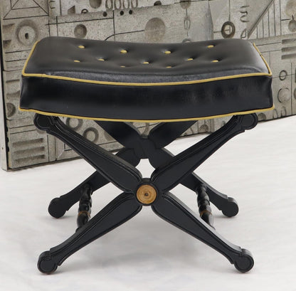 X Base Black Lacquer Tufted Two-Tone Upholstery Neoclassical Bench Footstool