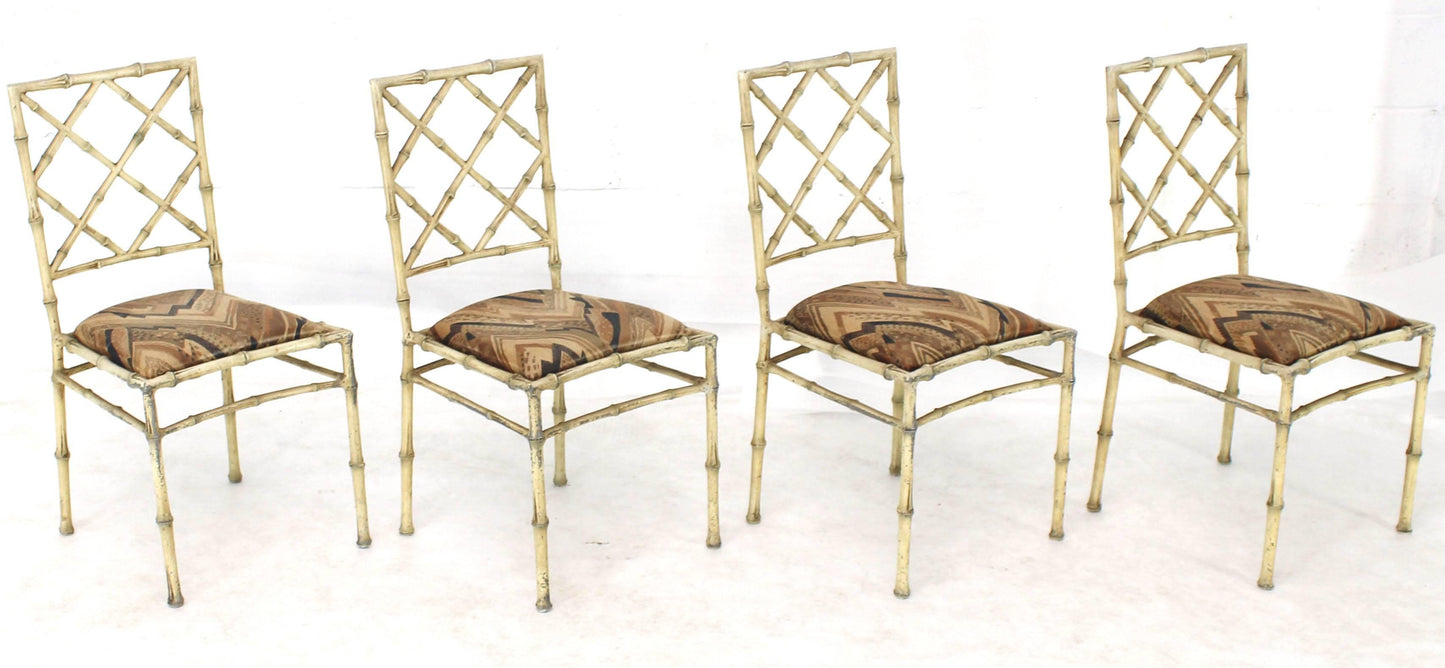 Set of Four Solid Cast Aluminium Faux Bamboo Dining Chairs