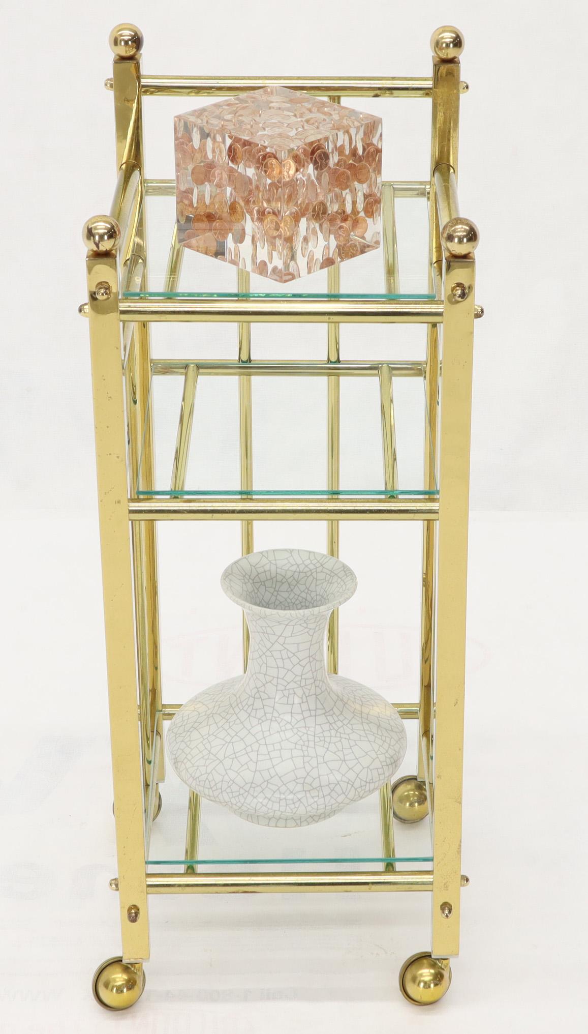 Mid-Century Modern Brass and Glass Square Stand Table Cart Pedestal on Wheels