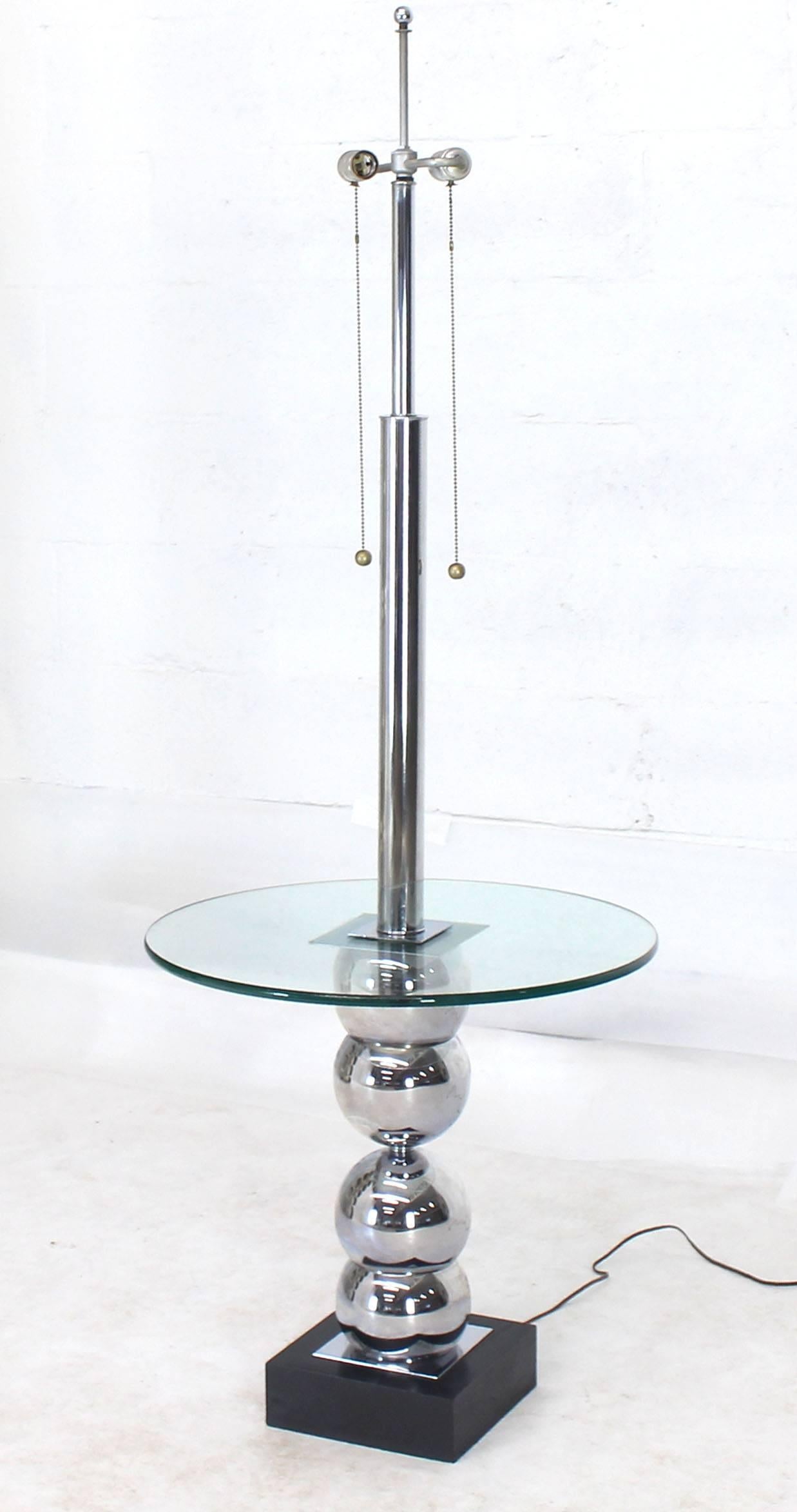 Stacked Chrome Globes Base Glass Side Table Floor Lamp