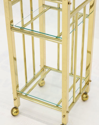 Mid-Century Modern Brass and Glass Square Stand Table Cart Pedestal on Wheels