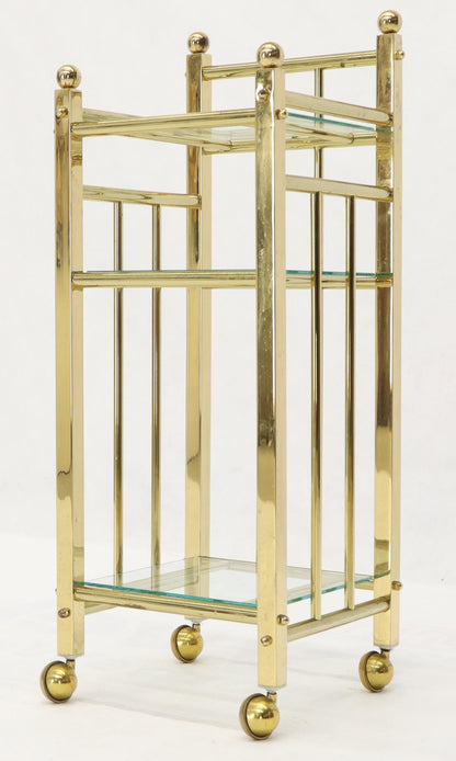 Mid-Century Modern Brass and Glass Square Stand Table Cart Pedestal on Wheels