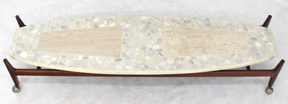 Long Surf Board Boat Shape Terrazzo Top Oiled Walnut Base Floating Top