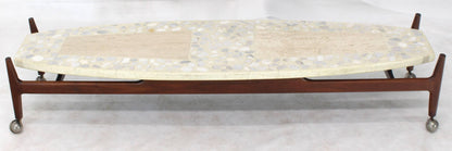 Long Surf Board Boat Shape Terrazzo Top Oiled Walnut Base Floating Top