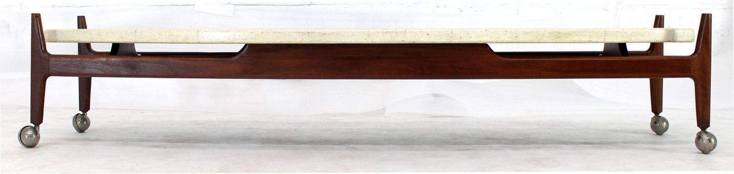 Long Surf Board Boat Shape Terrazzo Top Oiled Walnut Base Floating Top