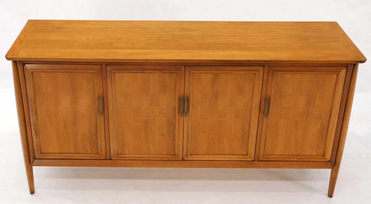 Mid-Century Modern Light American Walnut 4 Doors Credenza Dresser Cabinet