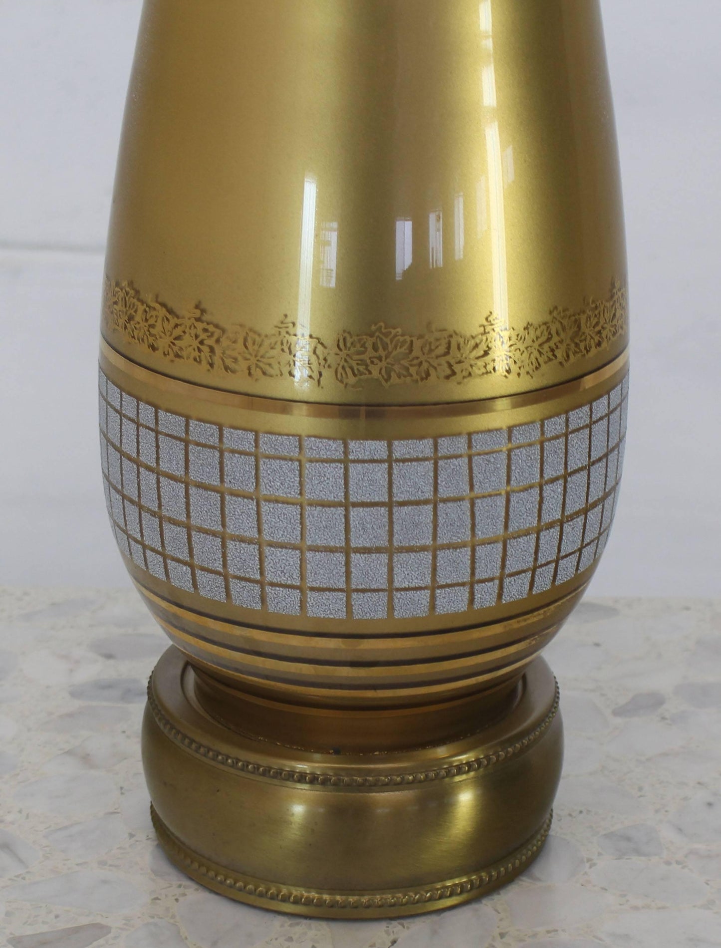 Gold Tone Glass Vase Shape Table Lamp