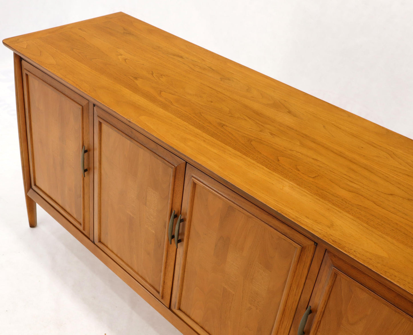 Mid-Century Modern Light American Walnut 4 Doors Credenza Dresser Cabinet