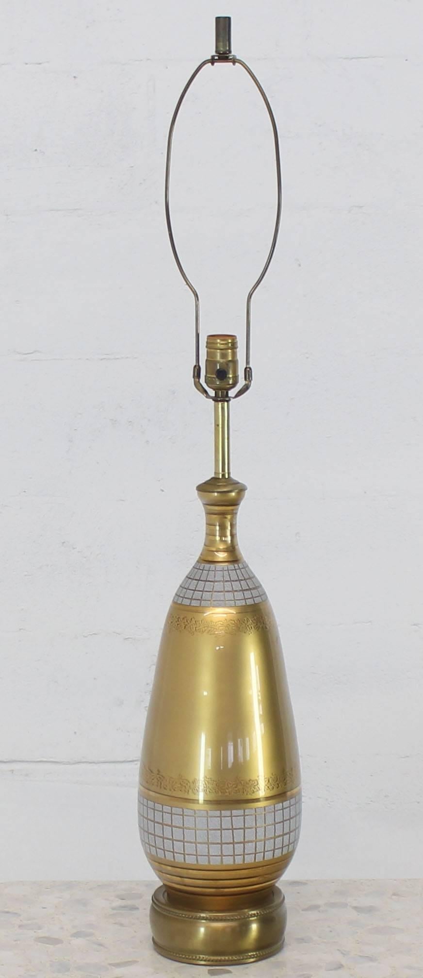 Gold Tone Glass Vase Shape Table Lamp