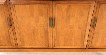 Mid-Century Modern Light American Walnut 4 Doors Credenza Dresser Cabinet