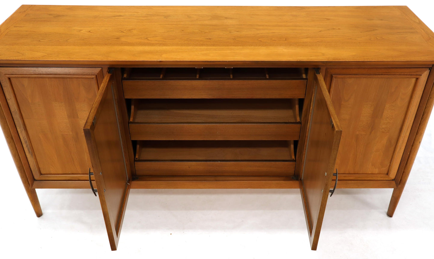 Mid-Century Modern Light American Walnut 4 Doors Credenza Dresser Cabinet