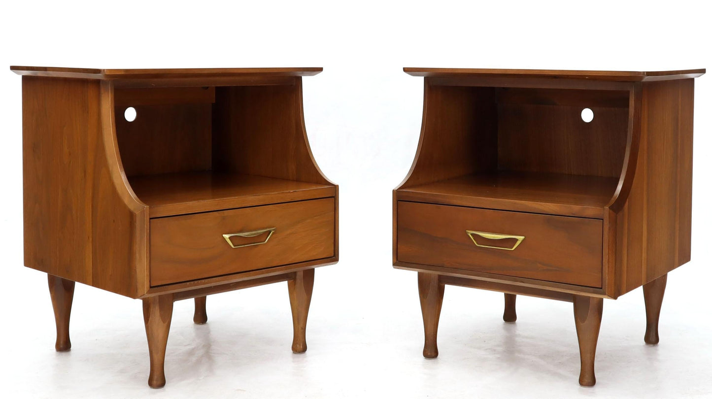 Pair of Midcentury Modern Light Walnut One Drawer Step Nightstands