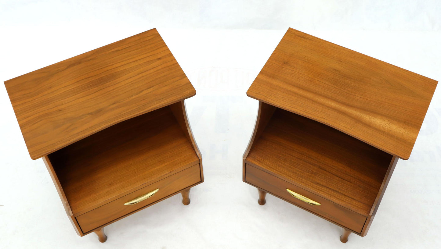 Pair of Midcentury Modern Light Walnut One Drawer Step Nightstands