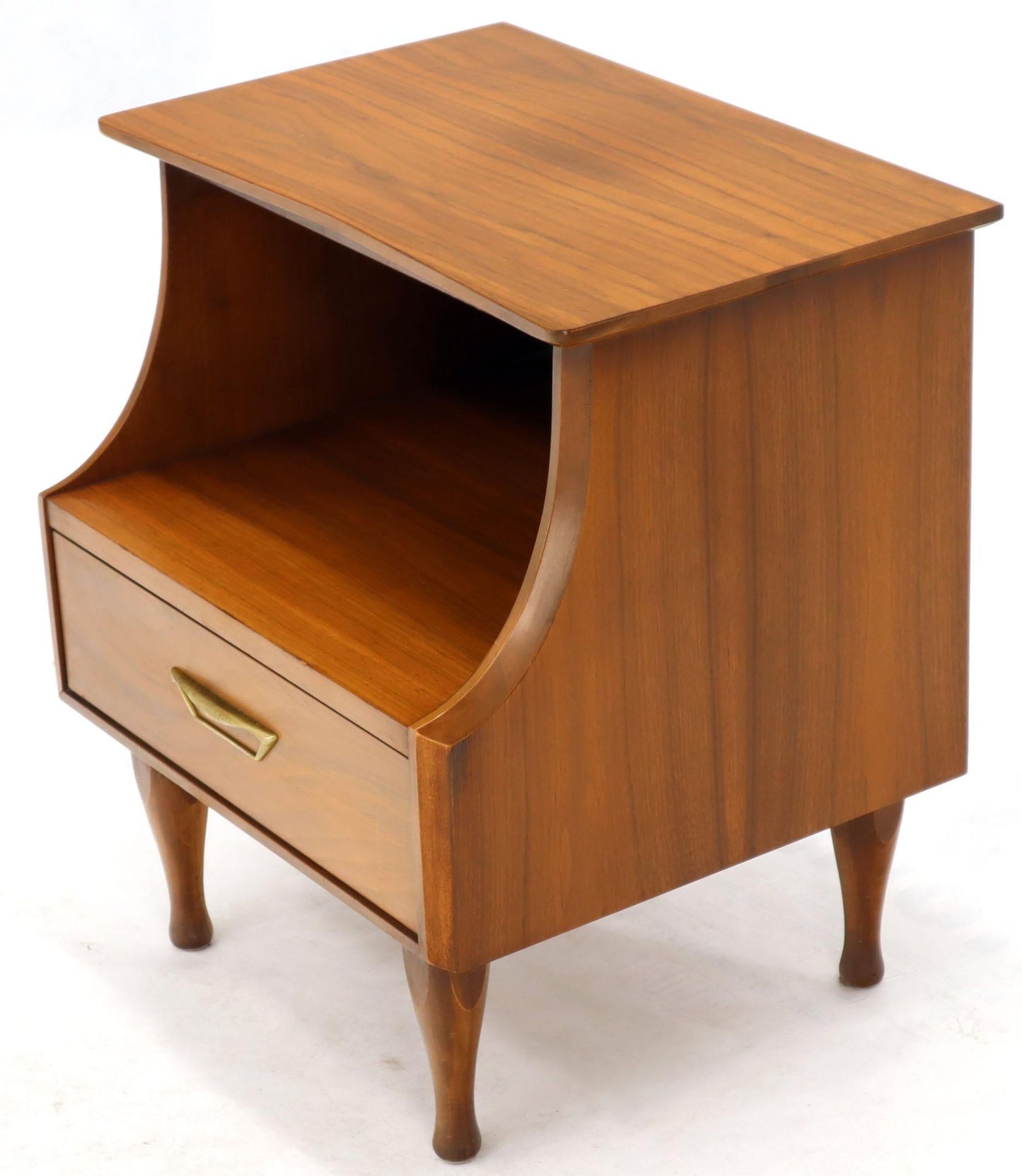 Pair of Midcentury Modern Light Walnut One Drawer Step Nightstands