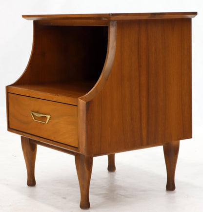 Pair of Midcentury Modern Light Walnut One Drawer Step Nightstands