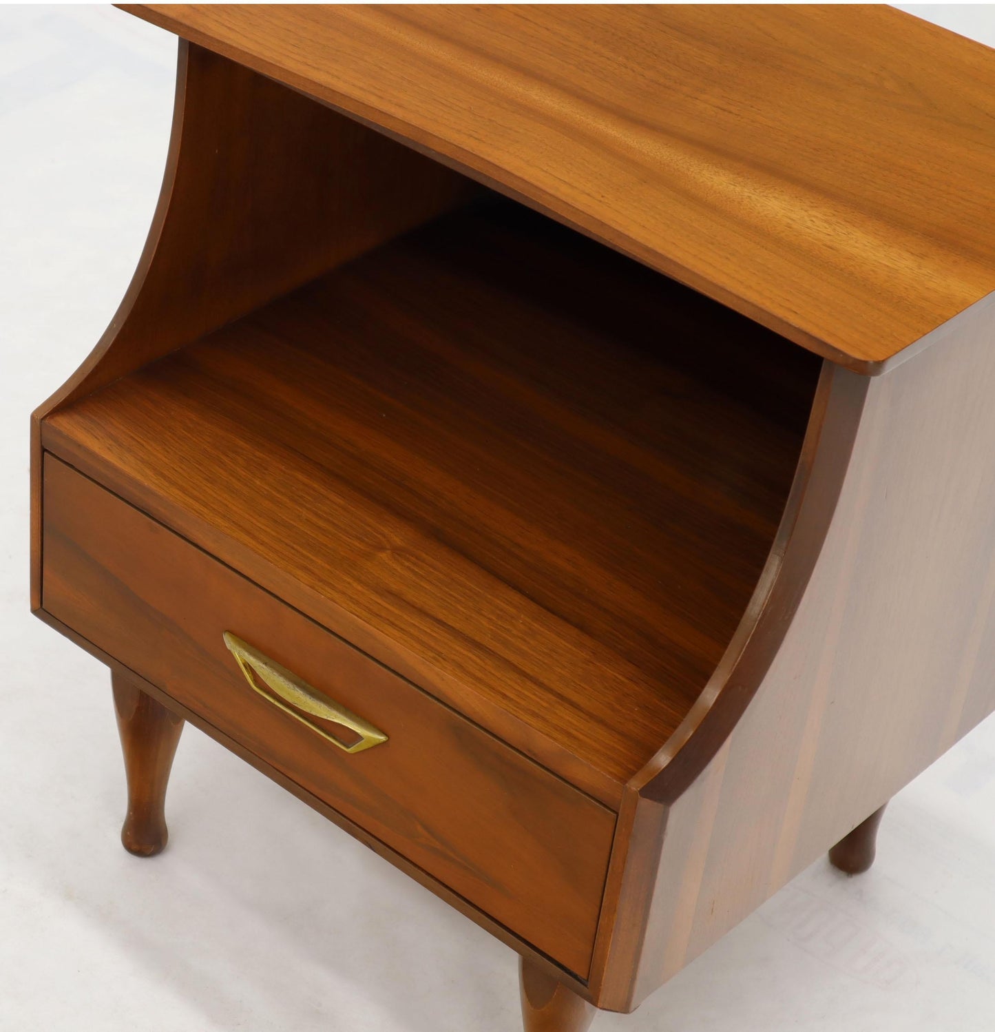 Pair of Midcentury Modern Light Walnut One Drawer Step Nightstands