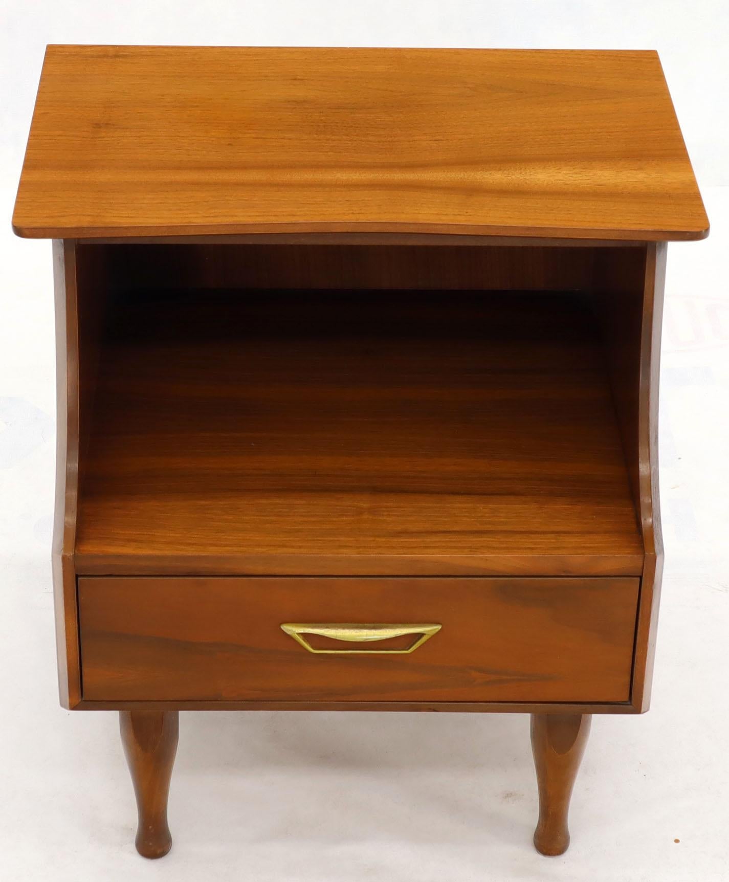 Pair of Midcentury Modern Light Walnut One Drawer Step Nightstands