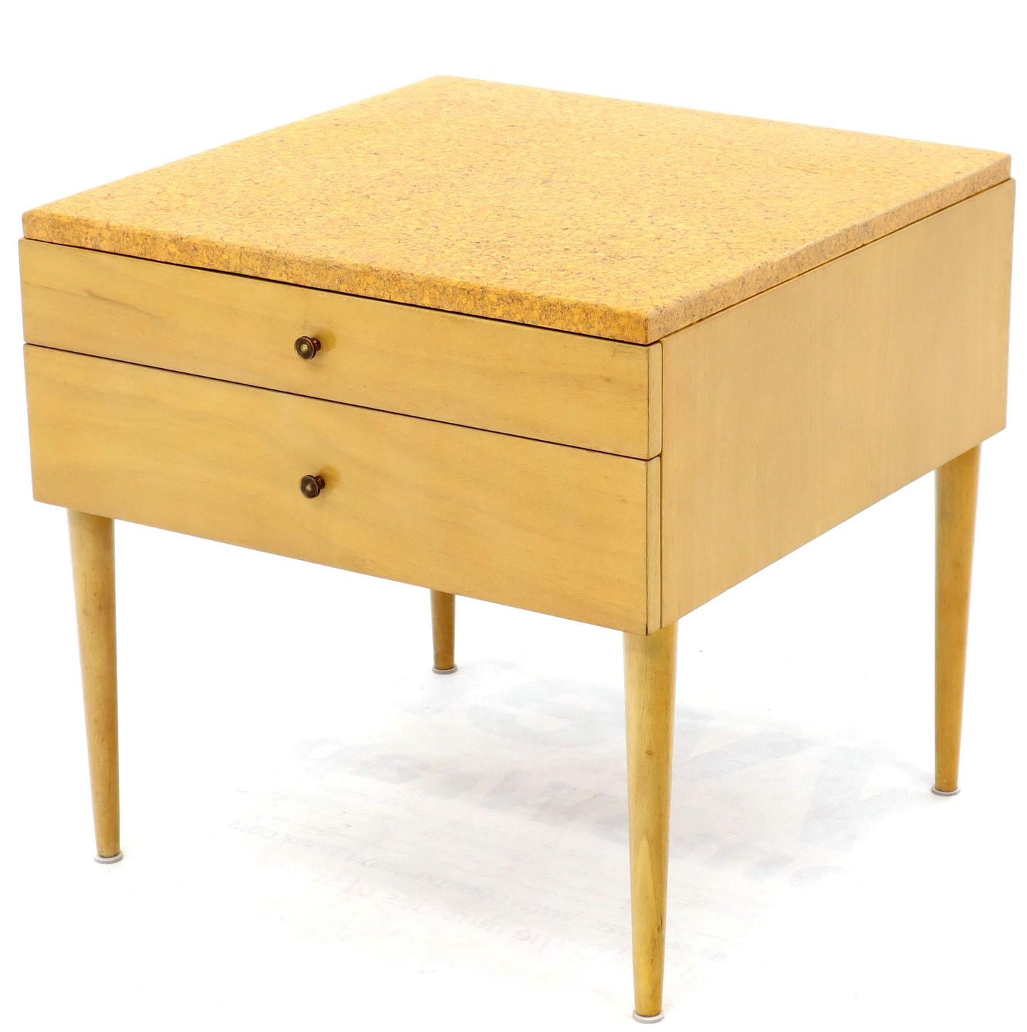 Paul Frankl for Johnson Furniture Cork Top Two Drawer Sqaure End Table Stand