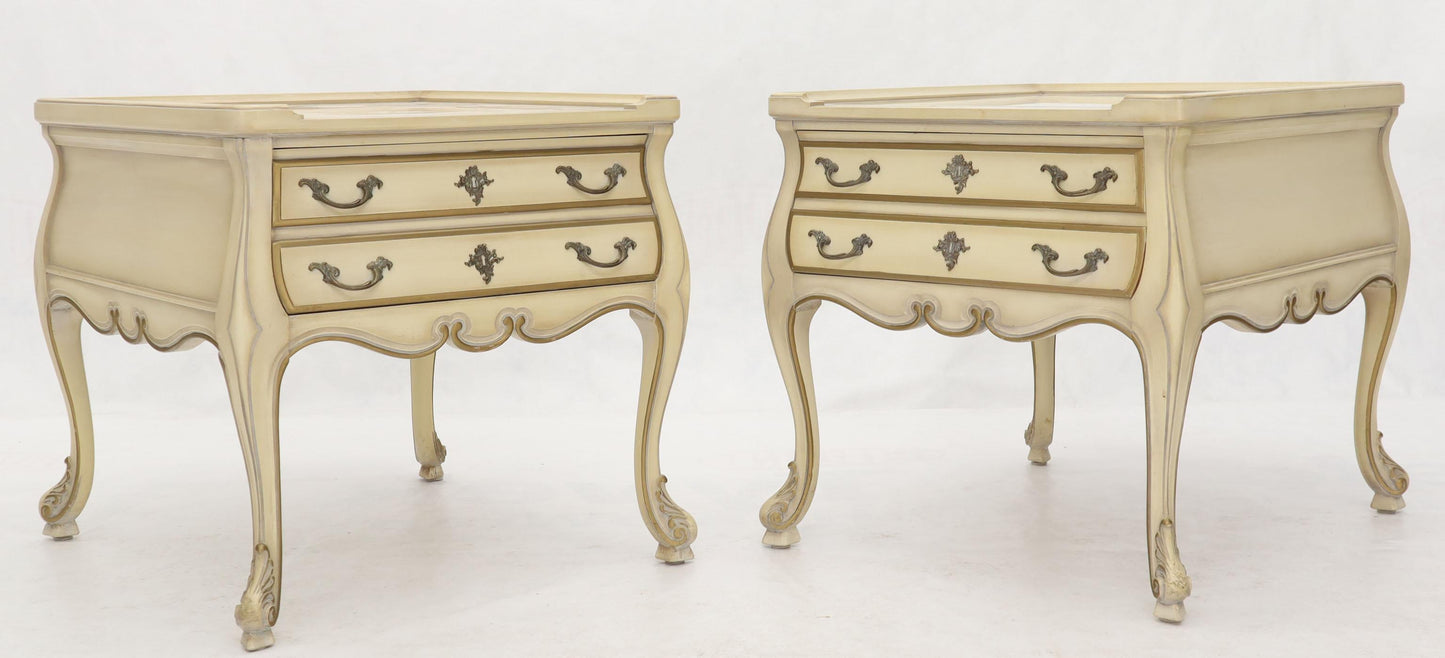 Pair of Country French Provincial End Side Tables Marble Tops