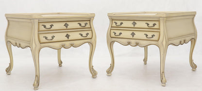 Pair of Country French Provincial End Side Tables Marble Tops