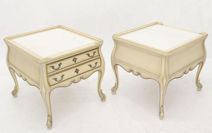 Pair of Country French Provincial End Side Tables Marble Tops