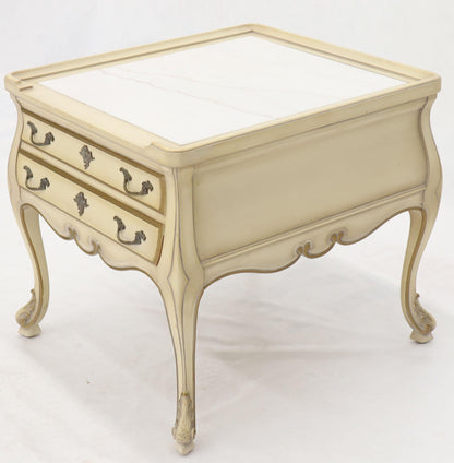 Pair of Country French Provincial End Side Tables Marble Tops