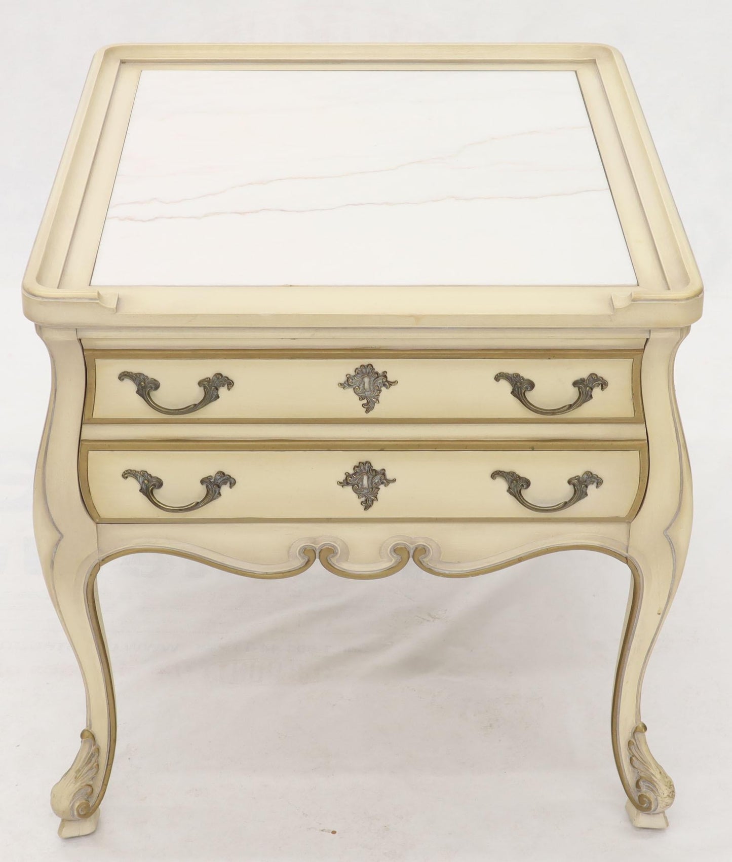 Pair of Country French Provincial End Side Tables Marble Tops